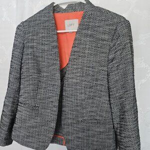 LOFT- Stylish Black and White Open Front Blazer